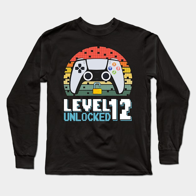 Level 12 Unlocked Vintage Retro Gaming Long Sleeve T-Shirt by Asg Design